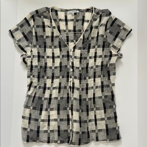 NorthStyle Black & Ivory Plaid Cotton Smocked Top